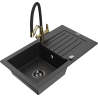 Mexen Pablo granite kitchen sink 1-bowl with drainer and Duo kitchen faucet, black/silver metallic - 6510-73-671701-57-B