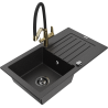Mexen Pablo granite sink 1-bowl with drainer and kitchen faucet Duo, black/silver metallic - 6510-73-671701-57-B