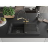 Mexen Pablo granite kitchen sink 1-bowl with drainer and Duo kitchen faucet, black/silver metallic - 6510-73-671701-57-B