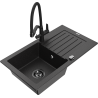 Mexen Pablo granite sink 1-bowl with drainer and Duo kitchen tap, black/silver metallic - 6510-73-671701-70-B