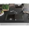 Mexen Pablo 1-bowl granite sink with drainer and Duo kitchen faucet, black/gold metallic - 6510-75-671701-07