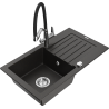 Mexen Pablo 1-bowl granite sink with drainer and Duo kitchen faucet, black/gold metallic - 6510-75-671701-07