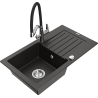 Mexen Pablo granite sink 1-bowl with drainer and kitchen faucet Duo, black/gold metallic - 6510-75-671701-07