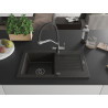 Mexen Pablo granite kitchen sink 1-bowl with drainer and Duo kitchen faucet, black/gold metallic - 6510-75-671701-07-B