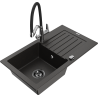Mexen Pablo 1-compartment granite sink with a drip tray and kitchen mixer tap Duo, Black/ gold metallic - 6510-75-671701-07-B
