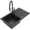 Mexen Pablo granite kitchen sink 1-bowl with drainer and Duo kitchen faucet, black/gold metallic - 6510-75-671701-07-B