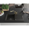 Mexen Pablo granite kitchen sink 1-bowl with drainer and kitchen faucet Duo, black/gold metallic - 6510-75-671701-57-B