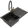 Mexen Pablo 1-Bowl Granite Sink with Drainer and Duo Kitchen Faucet, Black/Gold Metallic - 6510-75-671701-57-B