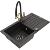 Mexen Pablo granite kitchen sink 1-bowl with drainer and kitchen faucet Duo, black/gold metallic - 6510-75-671701-57-B