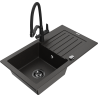 Mexen Pablo granite kitchen sink 1-bowl with drainer and Duo kitchen faucet, black/gold metallic - 6510-75-671701-70-B
