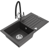 Mexen Pablo granite kitchen sink 1-bowl with drainer and Duo kitchen faucet, black mottled - 6510-76-671701-07
