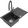 Mexen Pablo granite sink 1-bowl with drainer and Duo kitchen faucet, black speckled - 6510-76-671701-07