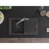 Mexen Pablo granite kitchen sink 1-bowl with drainer and kitchen faucet Duo, black speckled - 6510-76-671701-07-B