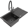 Mexen Pablo 1-compartment granite sink with a drip tray and kitchen mixer tap Duo, Spotted black - 6510-76-671701-07-B
