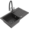 Mexen Pablo granite kitchen sink 1-bowl with drainer and kitchen faucet Duo, black speckled - 6510-76-671701-07-B