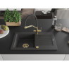 Mexen Pablo 1-bowl granite sink with drainer and Duo kitchen faucet, speckled black - 6510-76-671701-57-G