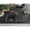 Mexen Pablo granite sink 1-bowl with drainer and Duo kitchen faucet, black speckled - 6510-76-671701-57-G