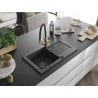 Mexen Pablo granite sink, 1-bowl with drainer and Duo kitchen mixer, black speckled - 6510-76-671701-57-B