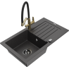 Mexen Pablo 1-compartment granite sink with a drip tray and kitchen mixer tap Duo, Spotted black - 6510-76-671701-57-B