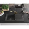 Mexen Pablo granite kitchen sink 1-bowl with drainer and Duo kitchen faucet, speckled black - 6510-76-671701-57-B