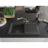 Mexen Pablo granite kitchen sink with 1 compartment, drainer, and Duo kitchen faucet, speckled black - 6510-76-671701-57-B