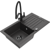 Mexen Pablo 1-bowl granite sink with drainer and Duo kitchen faucet, speckled black - 6510-76-671701-70-B