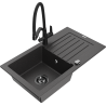 Mexen Pablo granite kitchen sink 1-bowl with drainer and Duo kitchen faucet, black speckled - 6510-76-671701-70-B