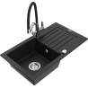 Mexen Pablo 1-bowl granite sink with drainer and Duo kitchen tap, black - 6510-77-671701-07