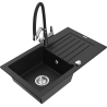 Mexen Pablo 1-compartment granite sink with a drip tray and kitchen mixer tap Duo, Black - 6510-77-671701-07