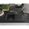 Mexen Pablo granite single-bowl sink with drainer and Duo kitchen faucet, black - 6510-77-671701-07-B