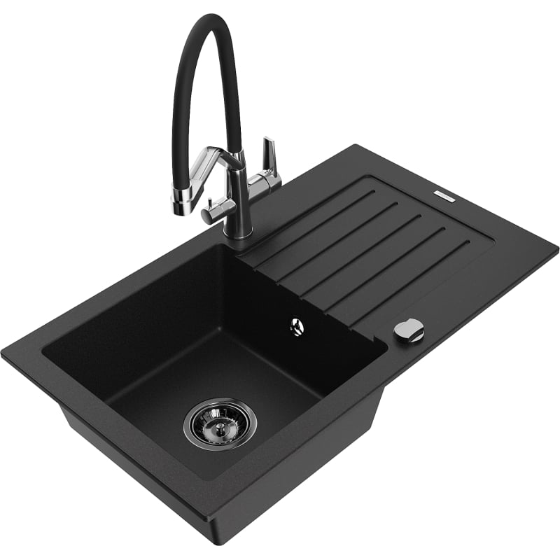 Mexen Pablo granite sink with 1 chamber and drainer Duo, black - 6510-77-671701-07-B