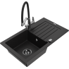 Mexen Pablo granite single-bowl sink with drainer and Duo kitchen faucet, black - 6510-77-671701-07-B