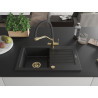 Mexen Pablo single-bowl granite sink with drainer and Duo kitchen faucet, black - 6510-77-671701-57-G