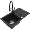 Mexen Pablo 1-compartment granite sink with a drip tray and kitchen mixer tap Duo, Black - 6510-77-671701-57-G