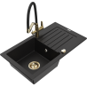 Mexen Pablo granite sink single-bowl with drainer and Duo kitchen faucet, black - 6510-77-671701-57-G