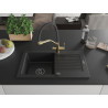 Mexen Pablo granite kitchen sink 1-bowl with drainer and Duo kitchen faucet, black - 6510-77-671701-57-B