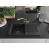 Mexen Pablo granite sink 1-bowl with drainer and Duo kitchen faucet, black - 6510-77-671701-57-B