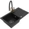 Mexen Pablo granite kitchen sink 1-bowl with drainer and Duo kitchen faucet, black - 6510-77-671701-57-B
