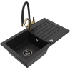 Mexen Pablo granite sink 1-bowl with drainer and Duo kitchen faucet, black - 6510-77-671701-57-B