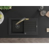 Mexen Pablo granite sink 1-bowl with drainer and Duo kitchen faucet, black - 6510-77-671701-57-B