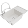 Mexen Elias 1-bowl granite sink with drainer and Duo kitchen faucet, white - 6511-20-671701-02