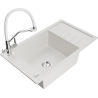 Mexen Elias 1-Bowl Granite Sink with Drainer and Kitchen Faucet Duo, White - 6511-20-671701-02