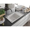 Mexen Elias granite kitchen sink 1-bowl with drainer and Duo kitchen faucet, white - 6511-20-671701-07