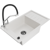 Mexen Elias 1-bowl granite sink with drainer and Duo kitchen faucet, white - 6511-20-671701-07-B