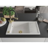 Mexen Elias 1-bowl granite sink with drainer and Duo kitchen faucet, white - 6511-20-671701-57-G