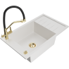 Mexen Elias granite single-bowl sink with drainer and Duo kitchen faucet, white - 6511-20-671701-57-G