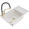 Mexen Elias granite sink 1-bowl with drainer and Duo kitchen tap, white - 6511-20-671701-57-G