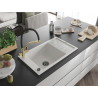 Mexen Elias single-bowl granite sink with drainer and Duo kitchen faucet, white - 6511-20-671701-57-B