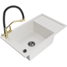 Mexen Elias 1-bowl granite sink with drainer and Duo kitchen tap, white - 6511-20-671701-57-B