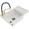 Mexen Elias single-bowl granite sink with drainer and Duo kitchen faucet, white - 6511-20-671701-57-B